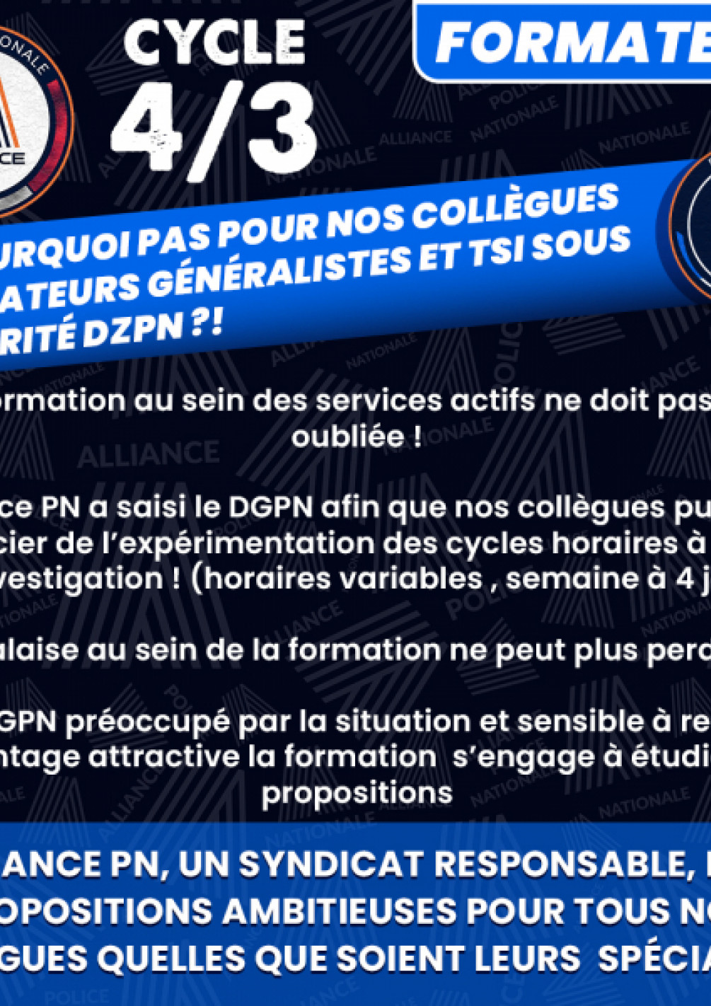 CYCLE 4/3 - Et pourquoi pas pour nos collègues formateurs généralistes et TSI sous autorité DZPN ?