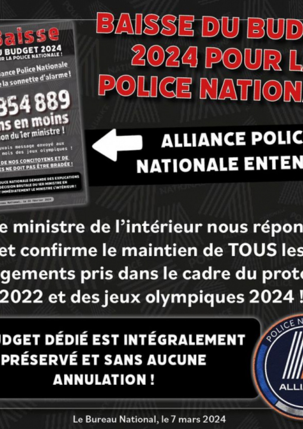 Baisse du budget 2024 pour la PN